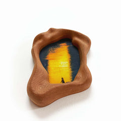 Handmade Organic Free-Form Sapele Wood Picture Frame with Sunset Art