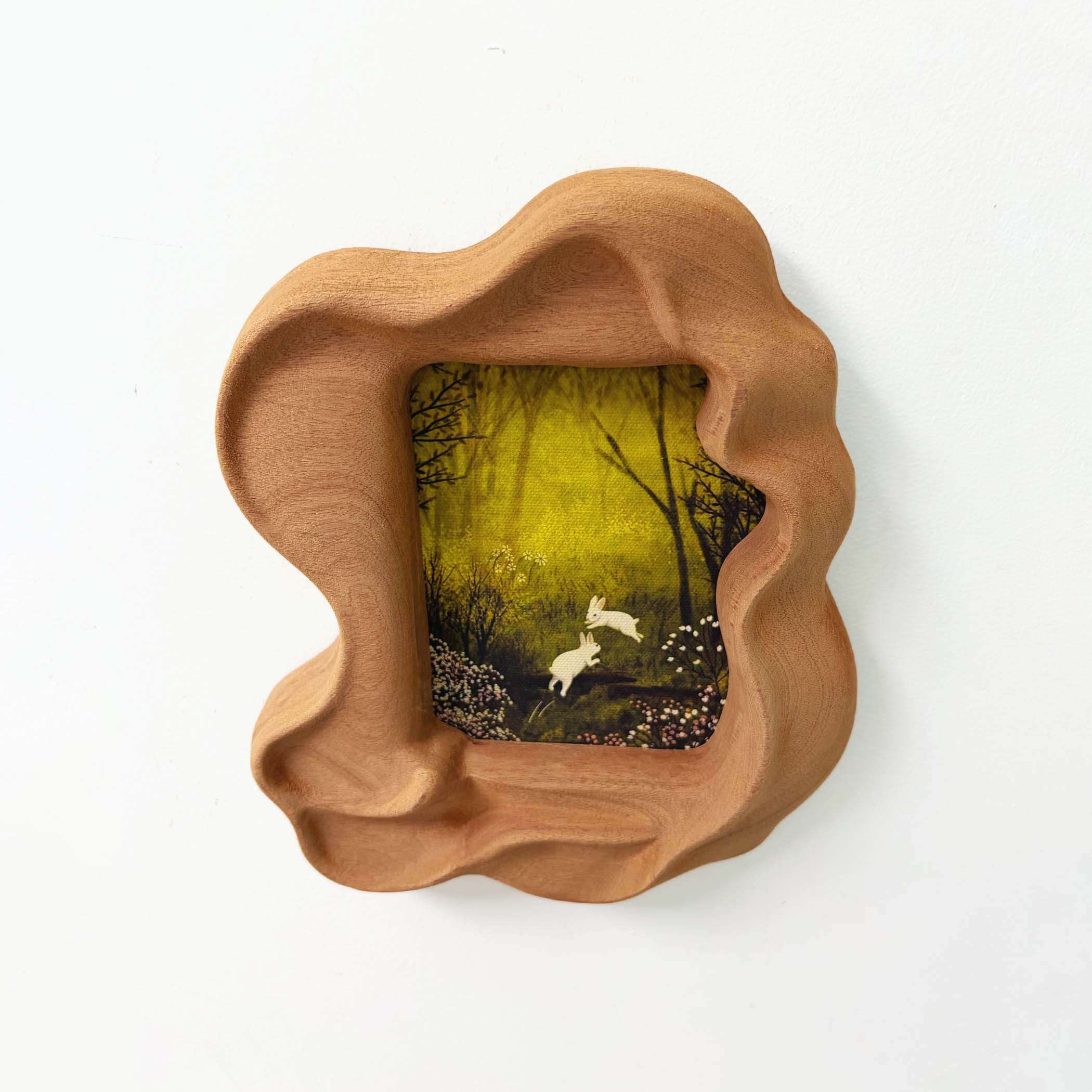 Handmade Irregular Sapele Wood Picture Frame with Rabbit Art