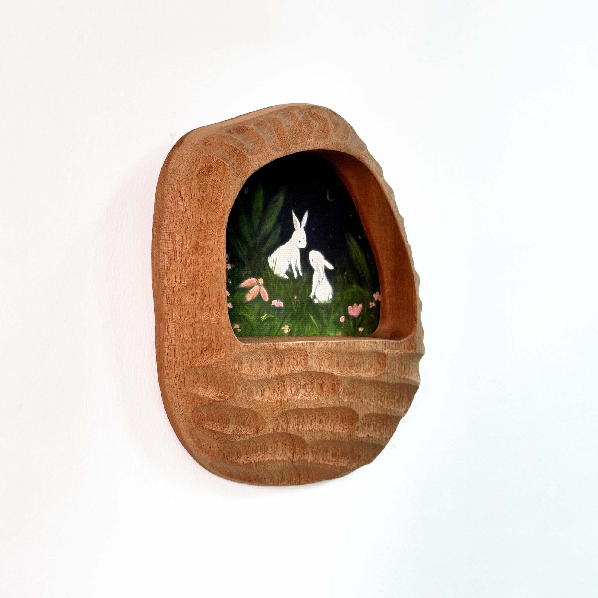 Handmade Organic Solid Wood Picture Frame with Whimsical Bunny Art – Woodland Nursery & Cozy Home Decor
