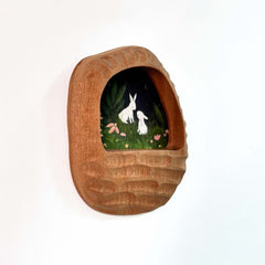 Handmade Organic Solid Wood Picture Frame with Whimsical Bunny Art – Woodland Nursery & Cozy Home Decor