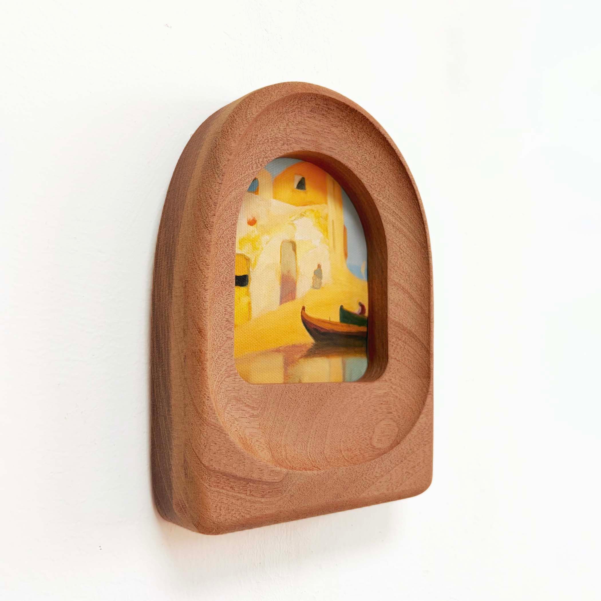 Handmade Arched Sapele Wood Picture Frame with Coastal Art