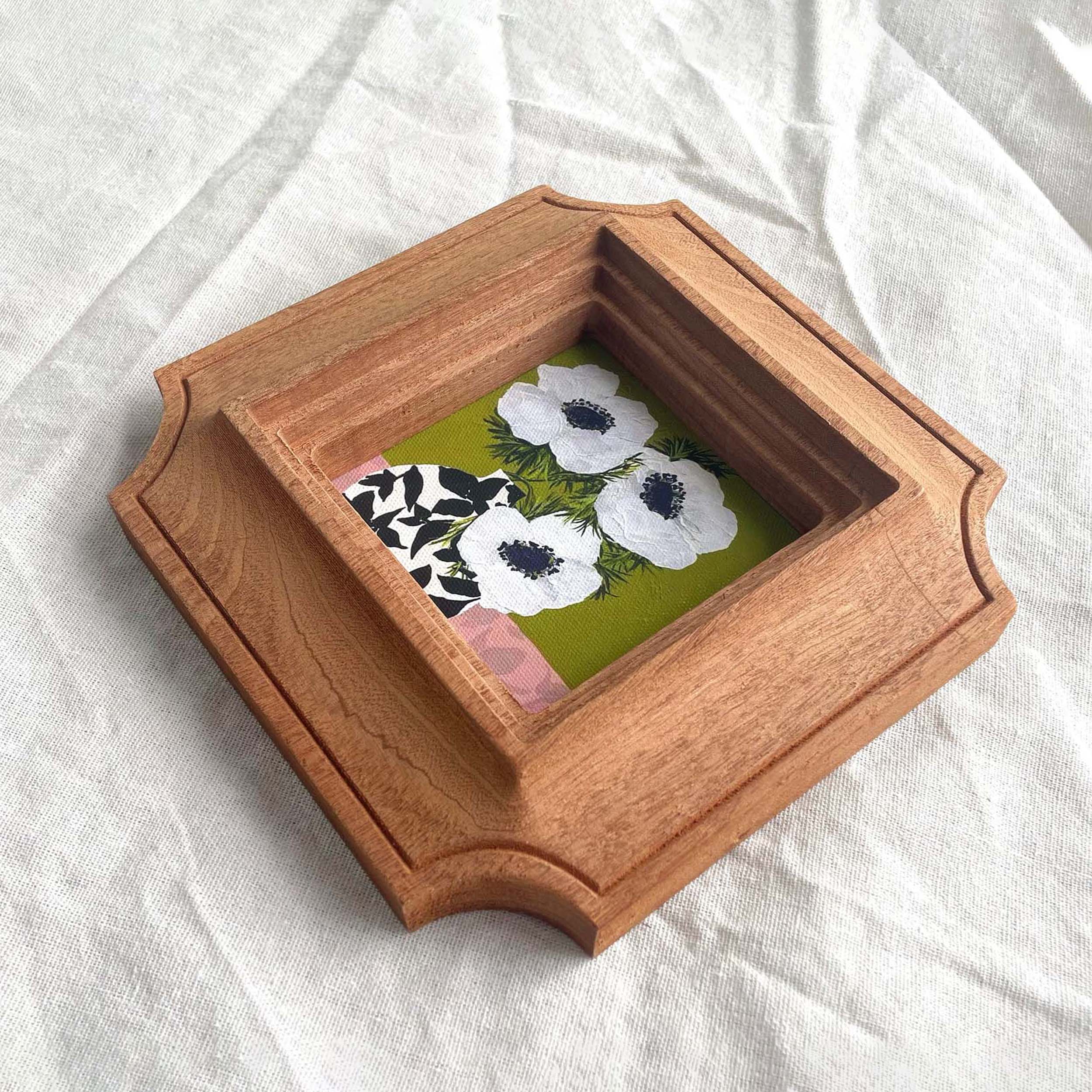 Vintage Inspired Solid Wood Frame - Modern White Anemone Art