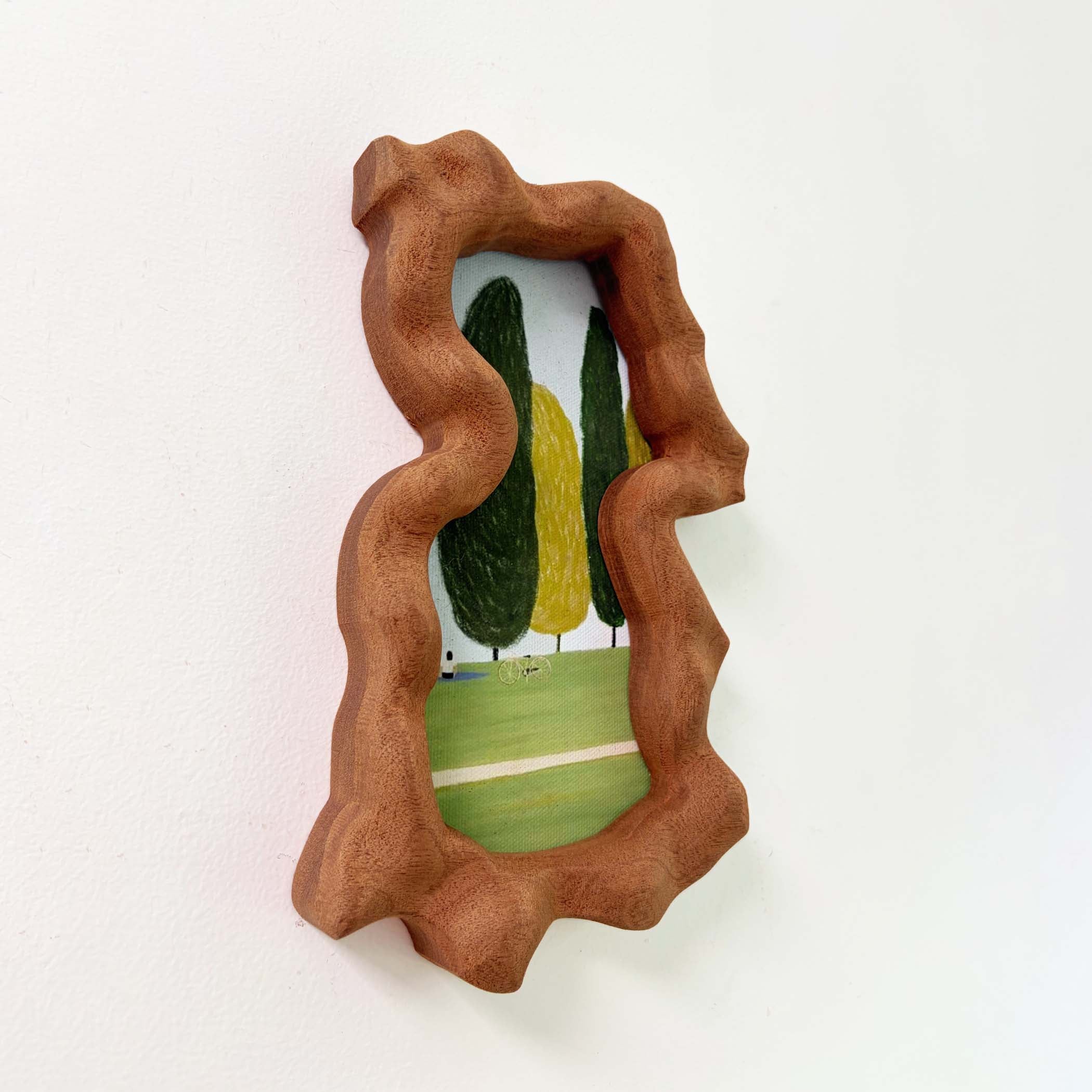 Hand-Carved Wavy Sapele Wood Picture Frame with Tree Art
