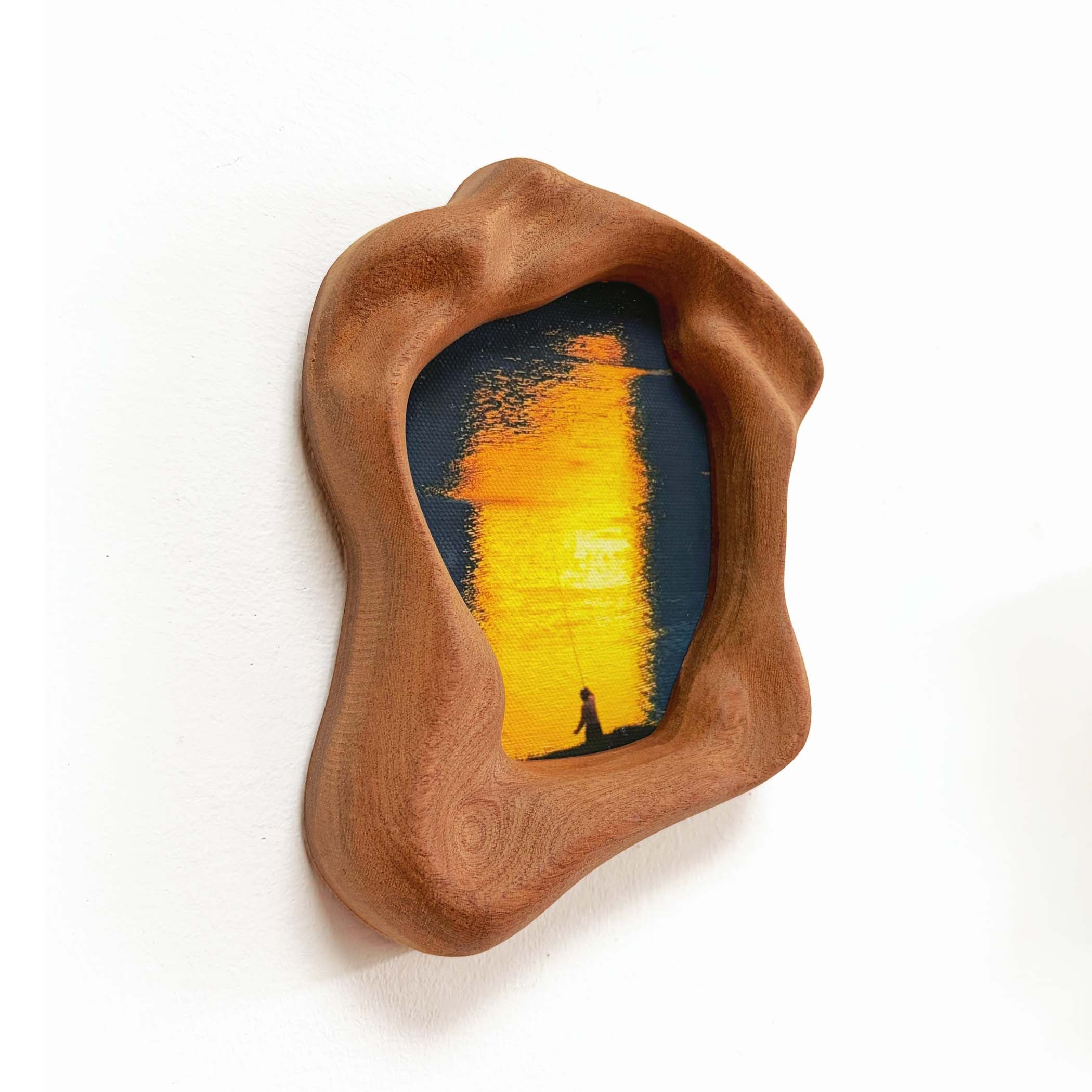 Handmade Organic Free-Form Sapele Wood Picture Frame with Sunset Art