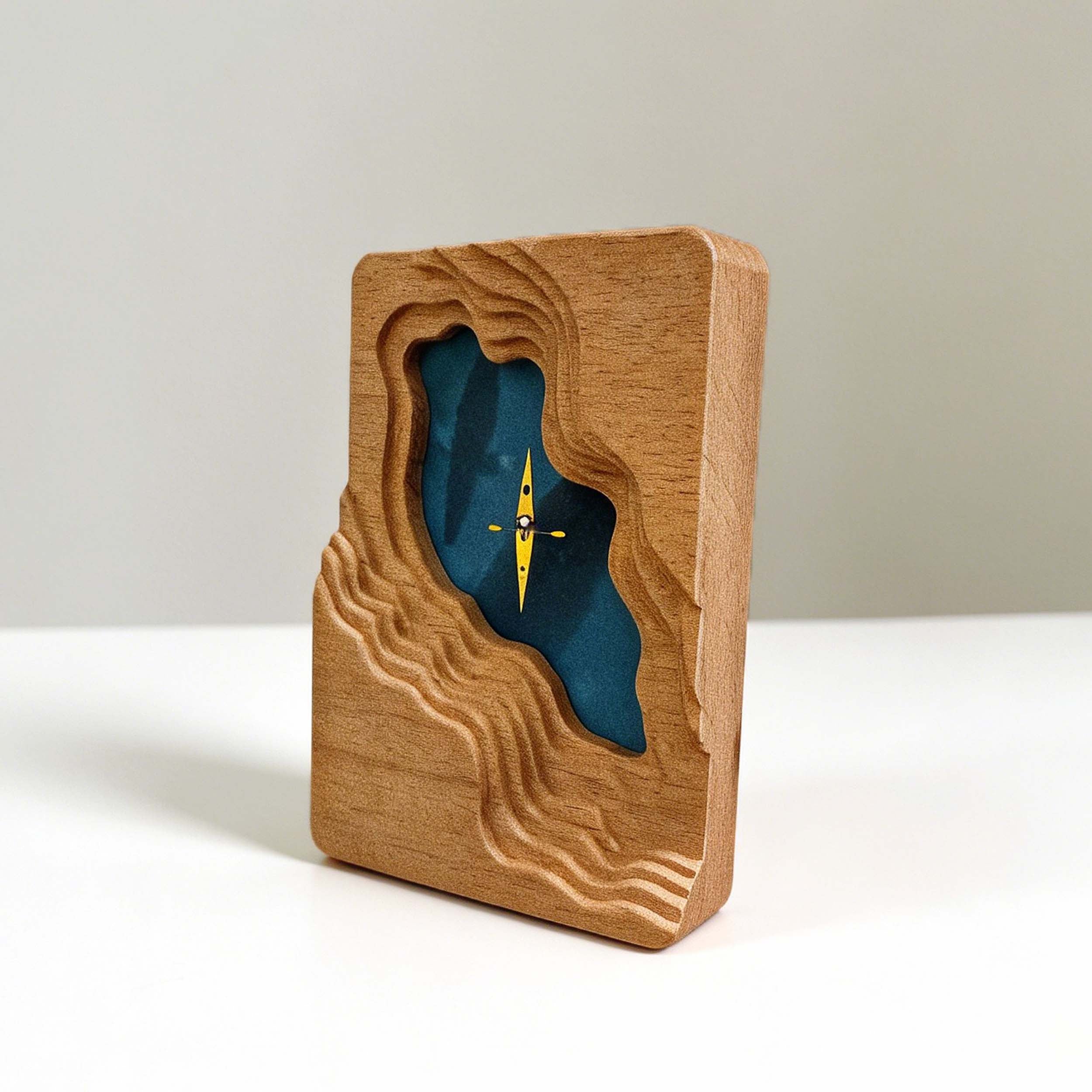 Scandi 3D Solid Wood Wall Art - Minimalist Lake & Kayak Design