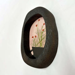 Hand-Carved Black Pebble-Shaped Wood Picture Frame with Botanical Art