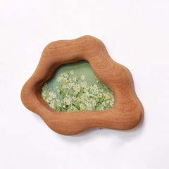 Handmade Cloud-Shaped Sapele Wood Picture Frame with Wildflower Art