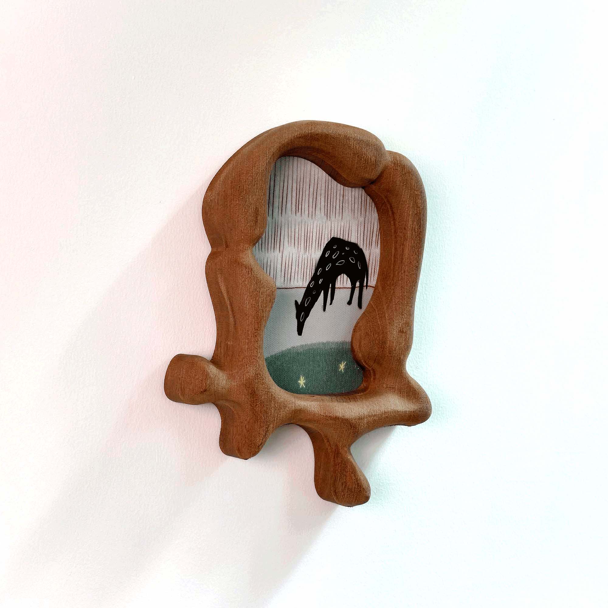 Handcrafted Soft Organic Neutral Picture Frame with Whimsical Deer Art for Nursery & Kids Room