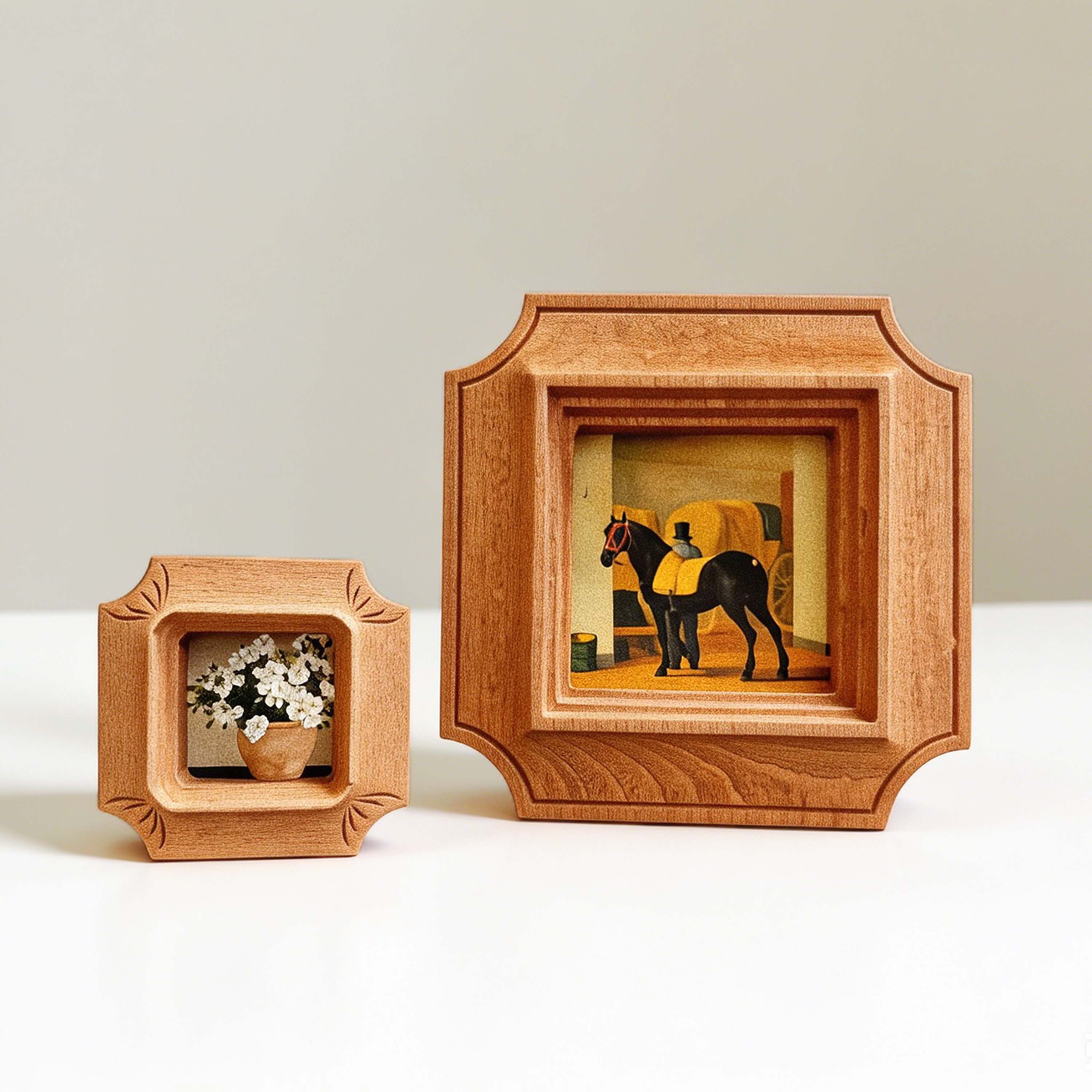 Antique-inspired Ornate Solid Wood Frame, Horse Floral Gallery Wall Art