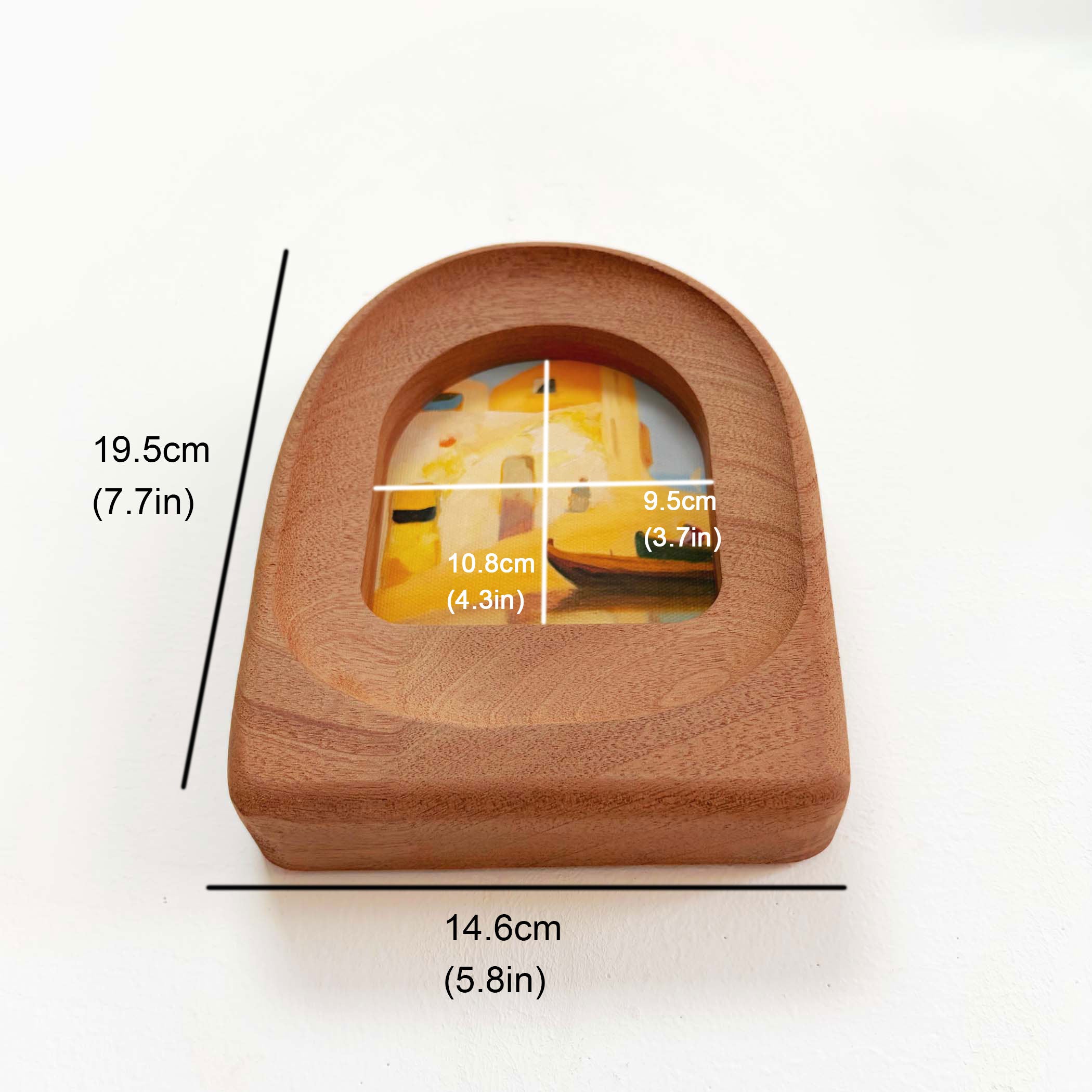 Handmade Arched Sapele Wood Picture Frame with Coastal Art