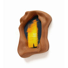 Handmade Organic Free-Form Sapele Wood Picture Frame with Sunset Art