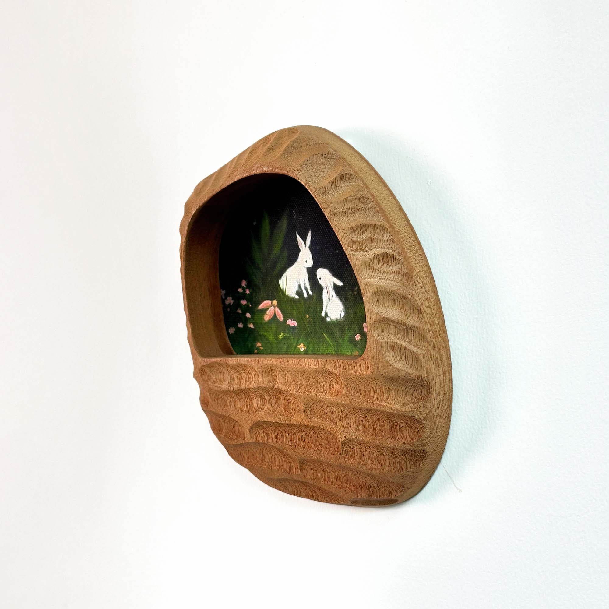 Handmade Organic Solid Wood Picture Frame with Whimsical Bunny Art – Woodland Nursery & Cozy Home Decor