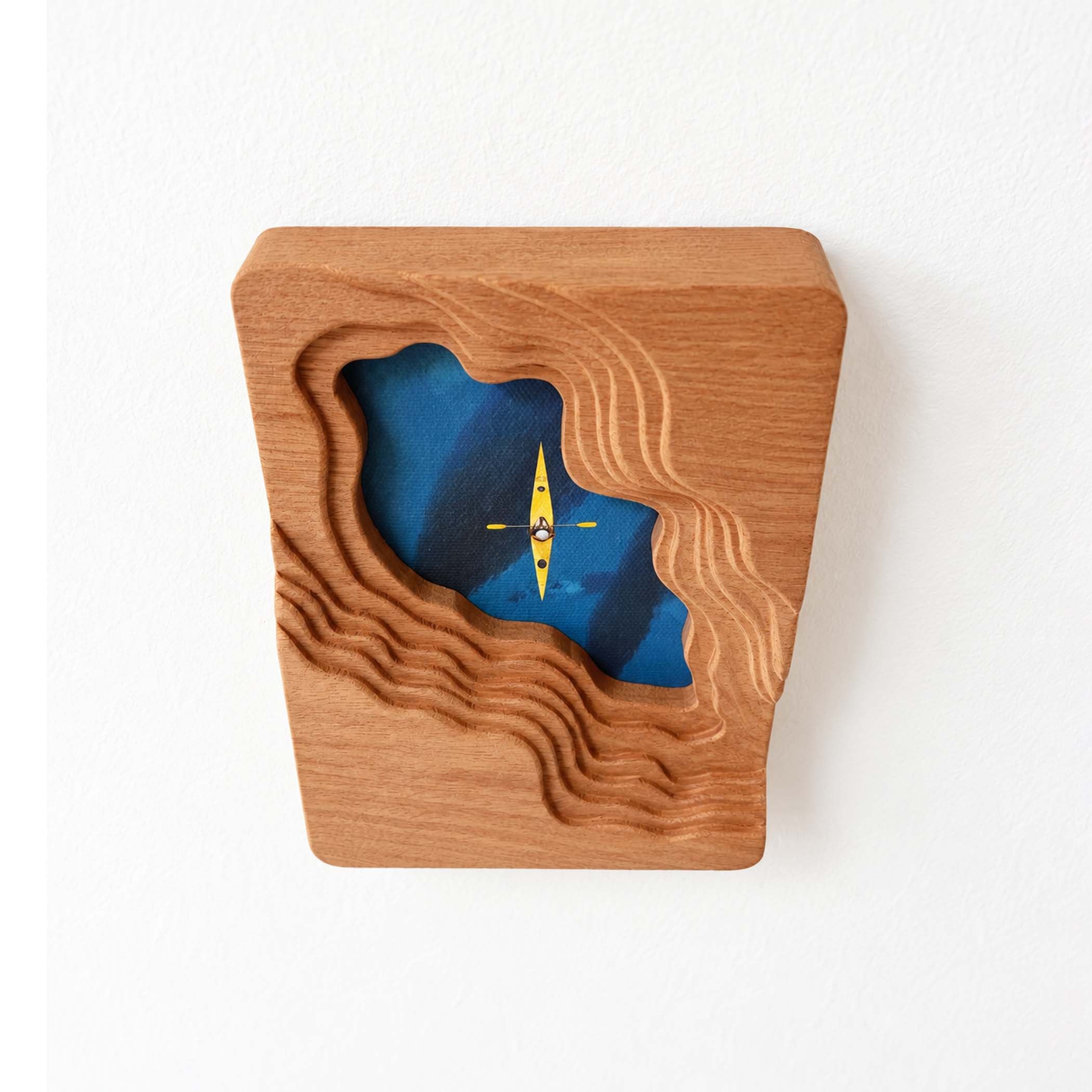 Hand-Carved Textured Sapele Wood Picture Frame with Lake & Kayak Art
