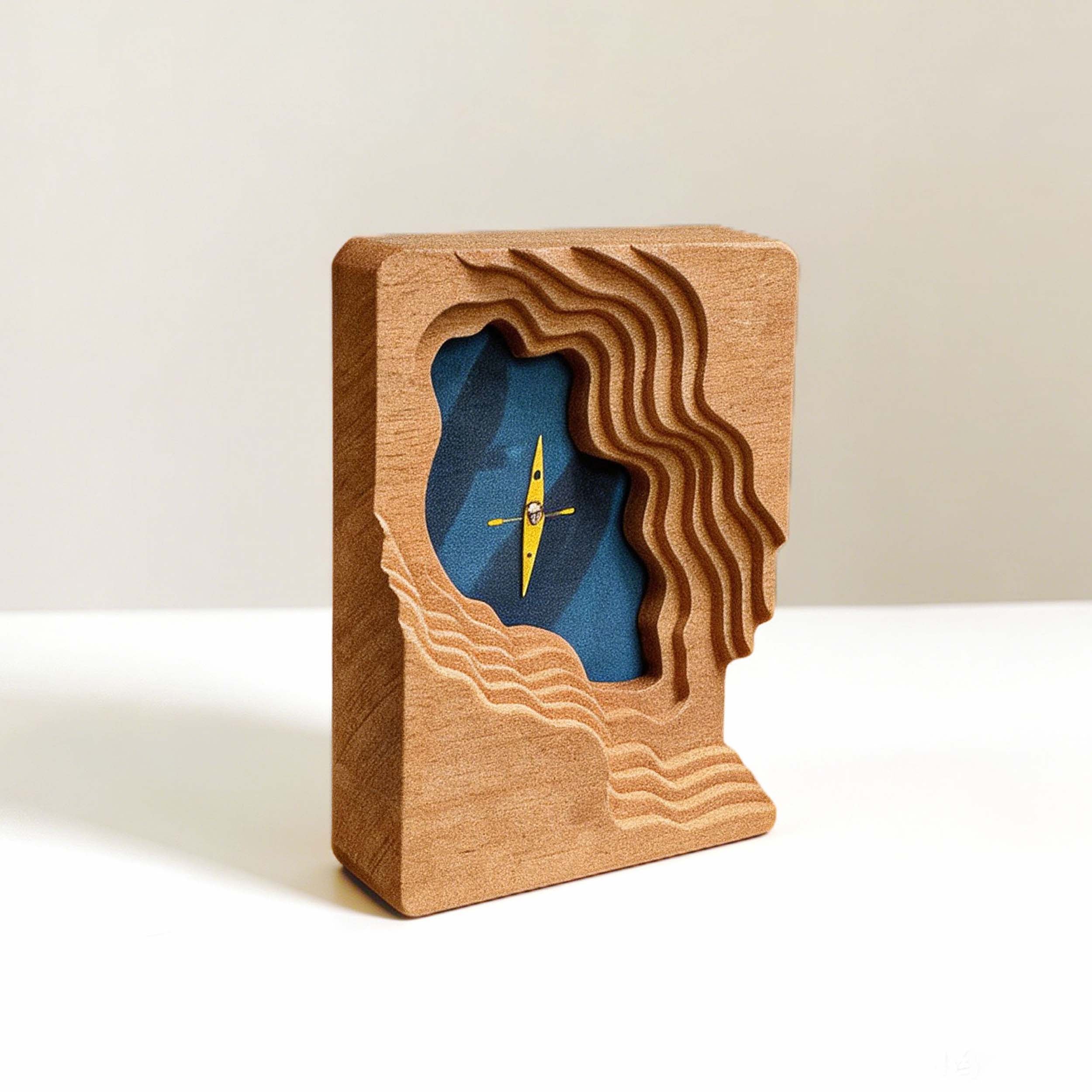 Scandi 3D Solid Wood Wall Art - Minimalist Lake & Kayak Design