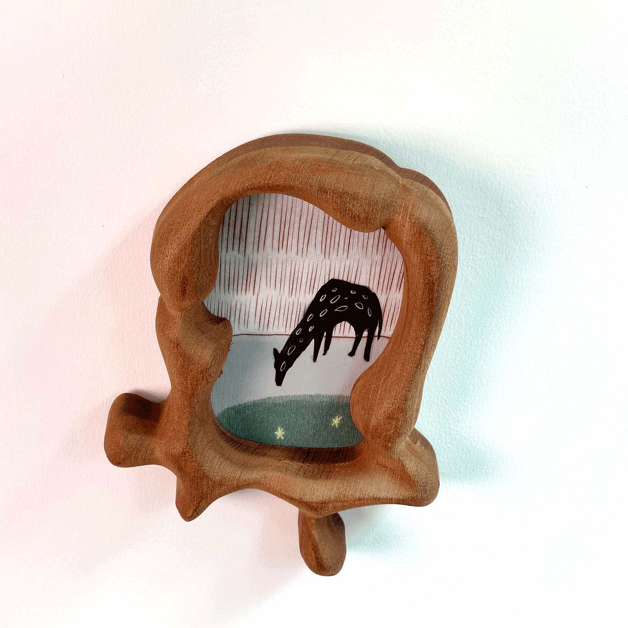 Handcrafted Soft Organic Neutral Picture Frame with Whimsical Deer Art for Nursery & Kids Room