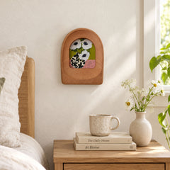 Hand-Carved Sapele Wood Arch Frame with Botanical Art