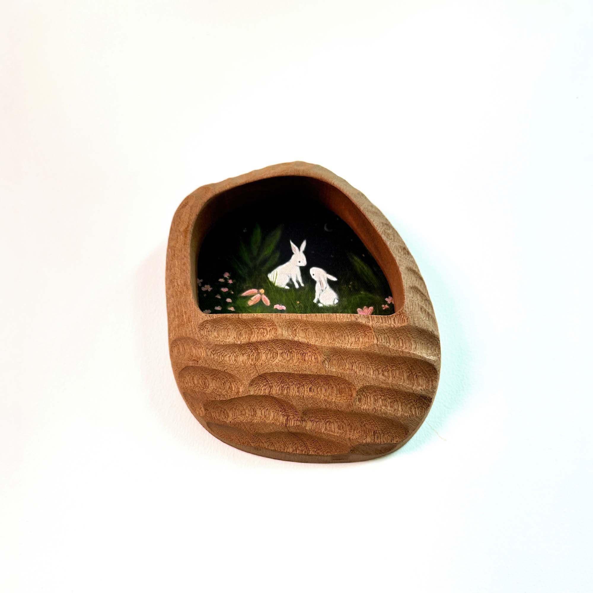 Handmade Organic Solid Wood Picture Frame with Whimsical Bunny Art – Woodland Nursery & Cozy Home Decor