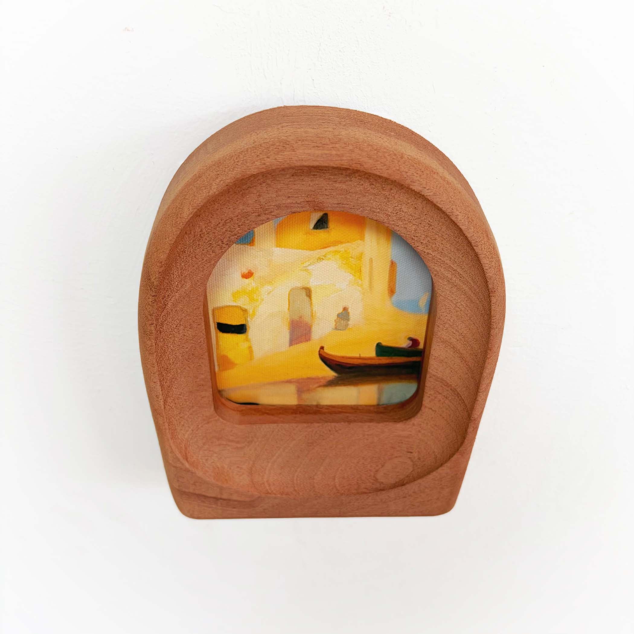 Handmade Arched Sapele Wood Picture Frame with Coastal Art