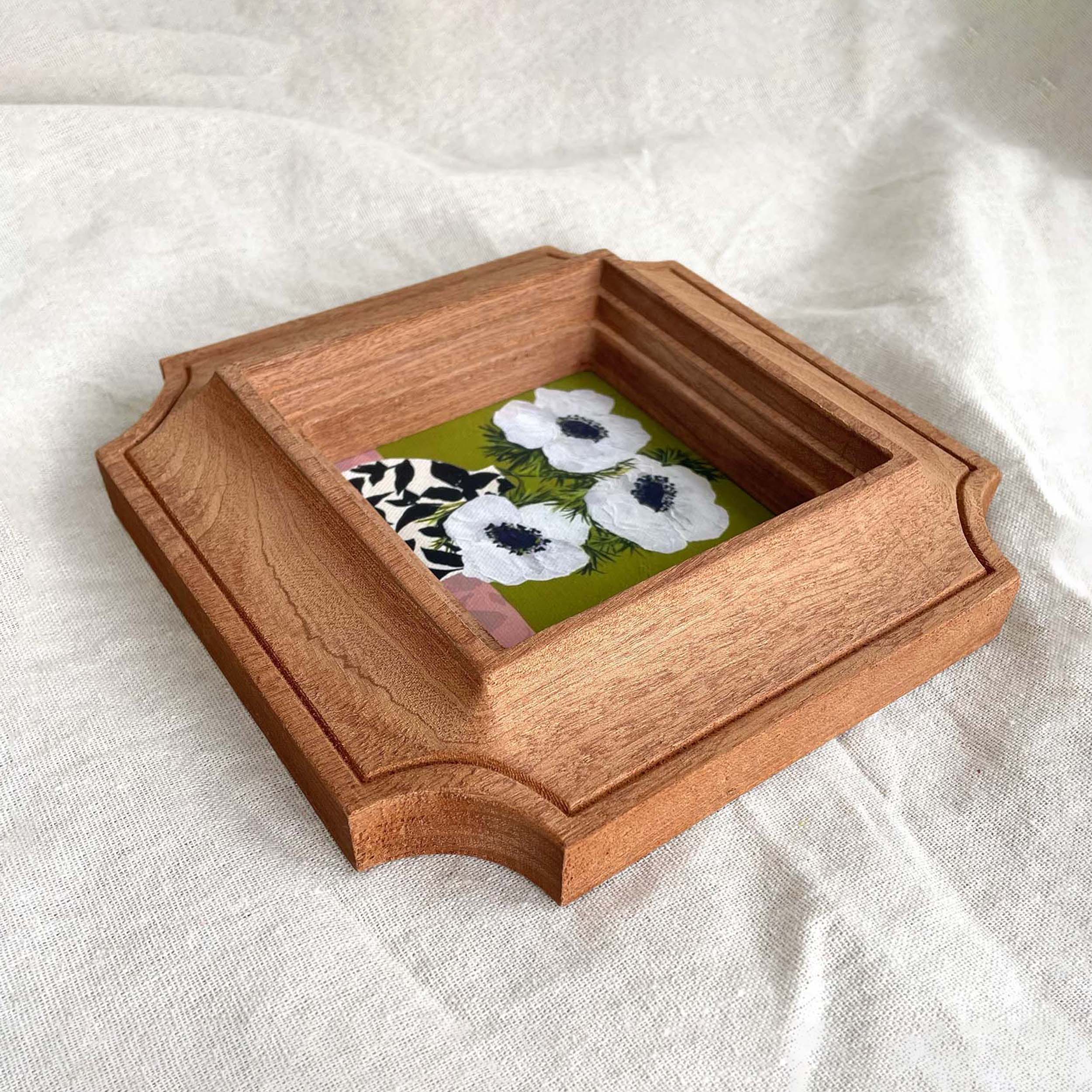 Vintage Inspired Solid Wood Frame - Modern White Anemone Art