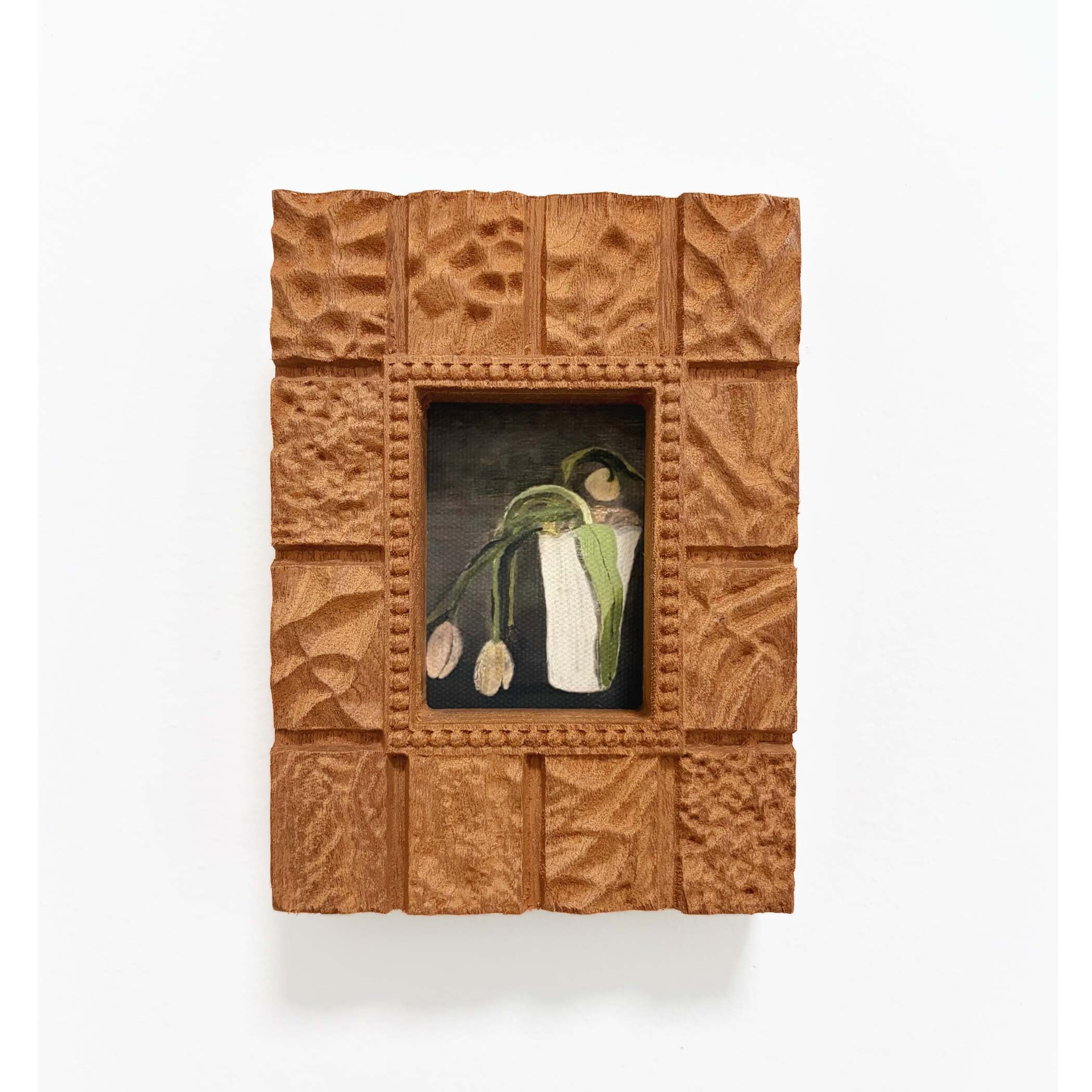 Hand-Carved Textured Sapele Wood Picture Frame with Red Tree Art