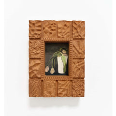 Hand-Carved Textured Sapele Wood Picture Frame with Red Tree Art