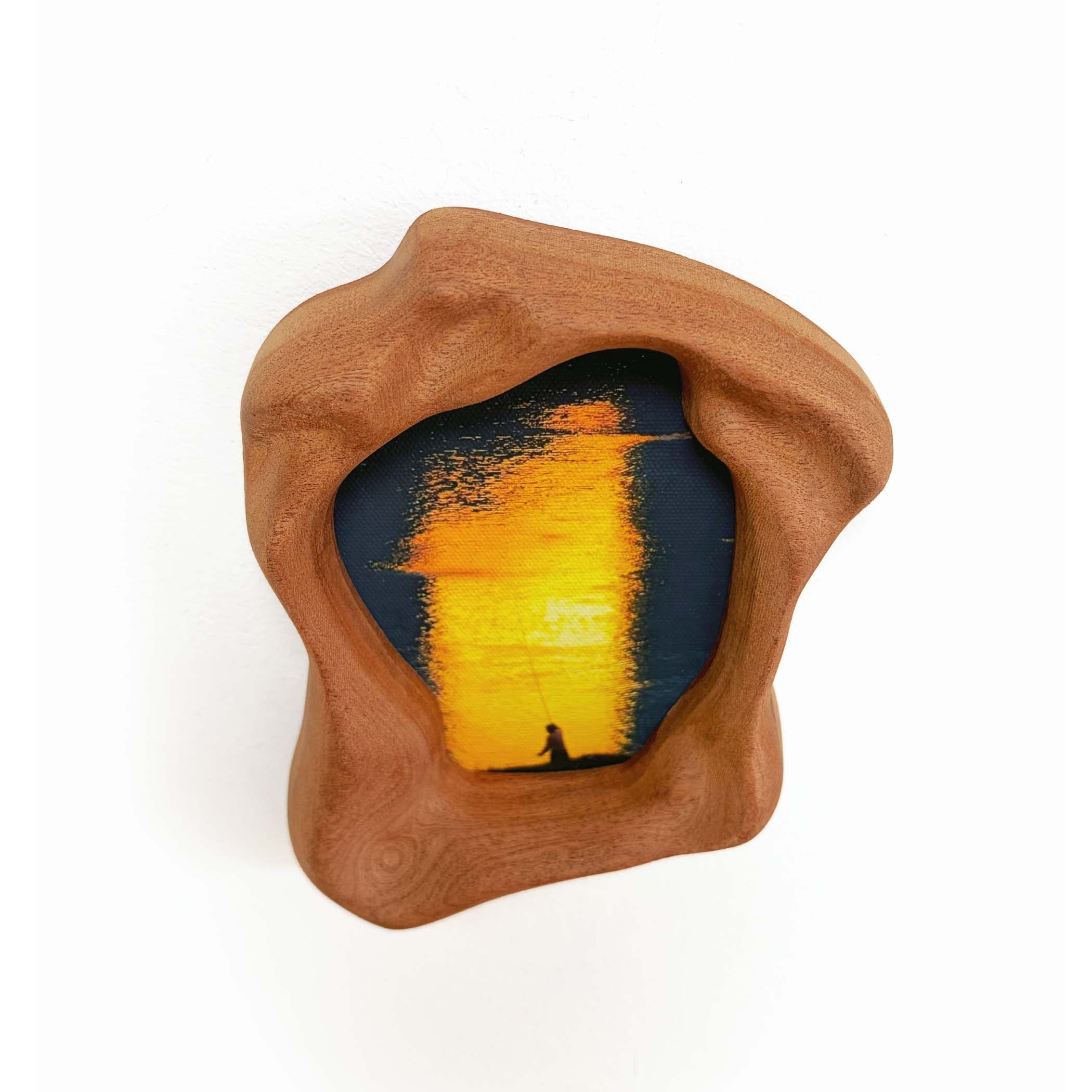 Handmade Organic Free-Form Sapele Wood Picture Frame with Sunset Art