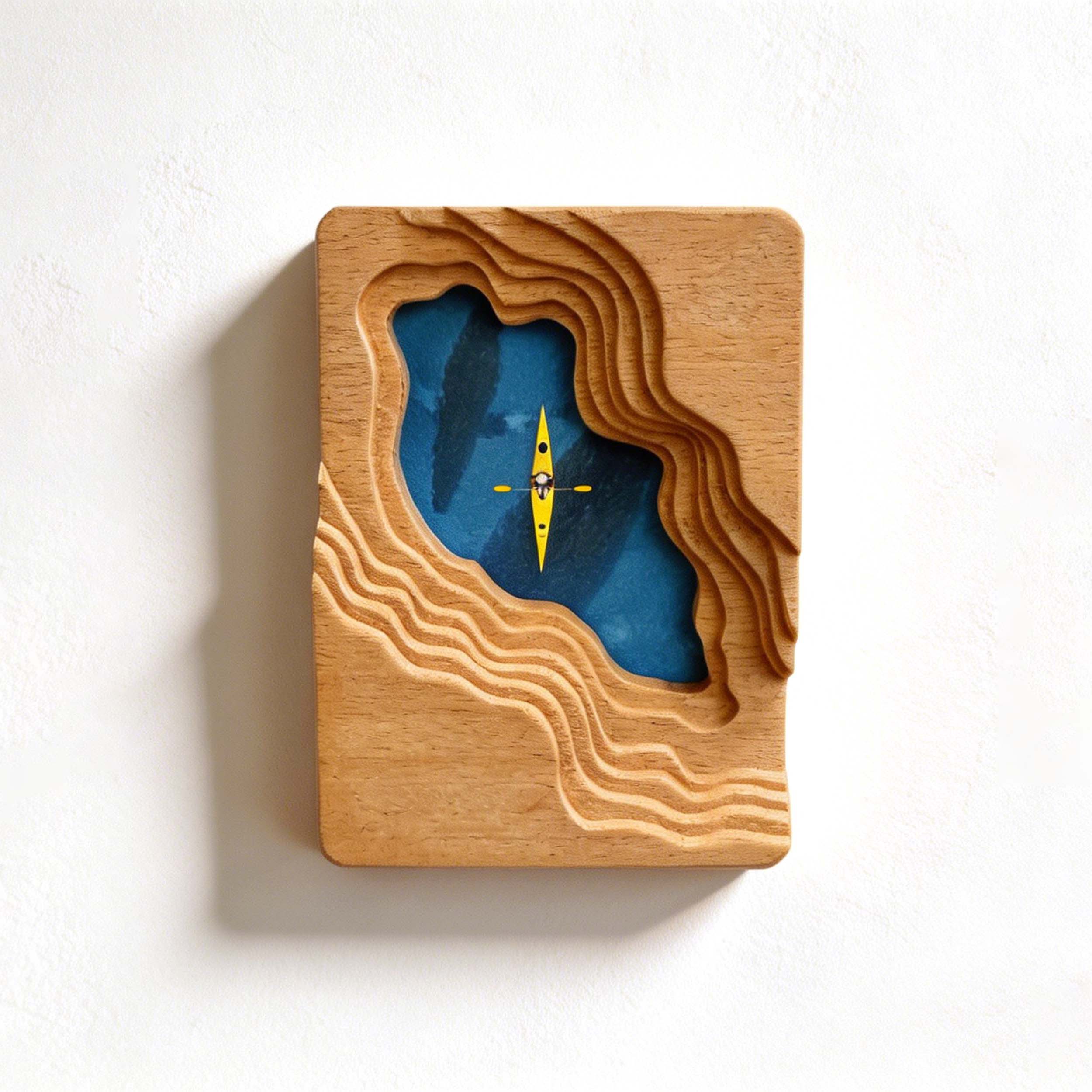 Scandi 3D Solid Wood Wall Art - Minimalist Lake & Kayak Design