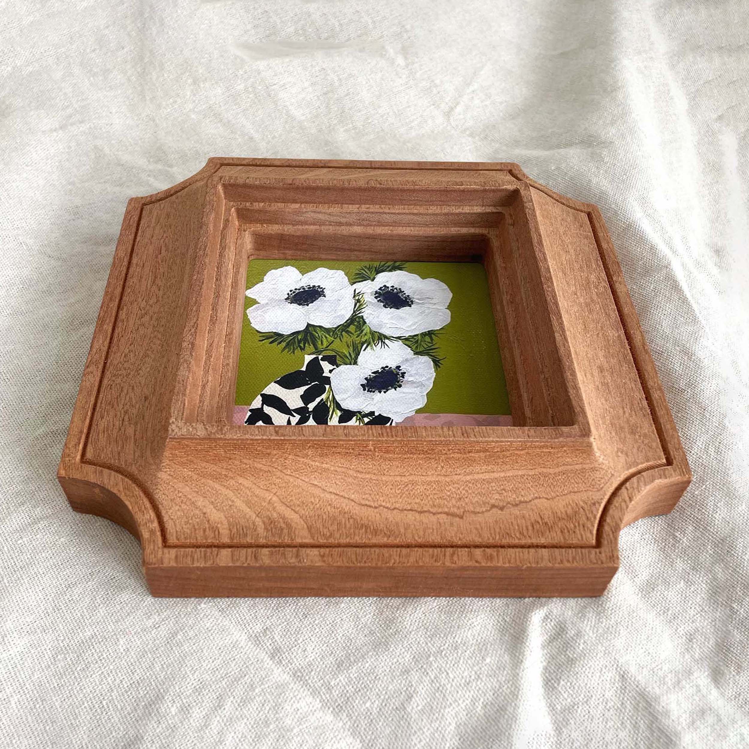 Vintage Inspired Solid Wood Frame - Modern White Anemone Art