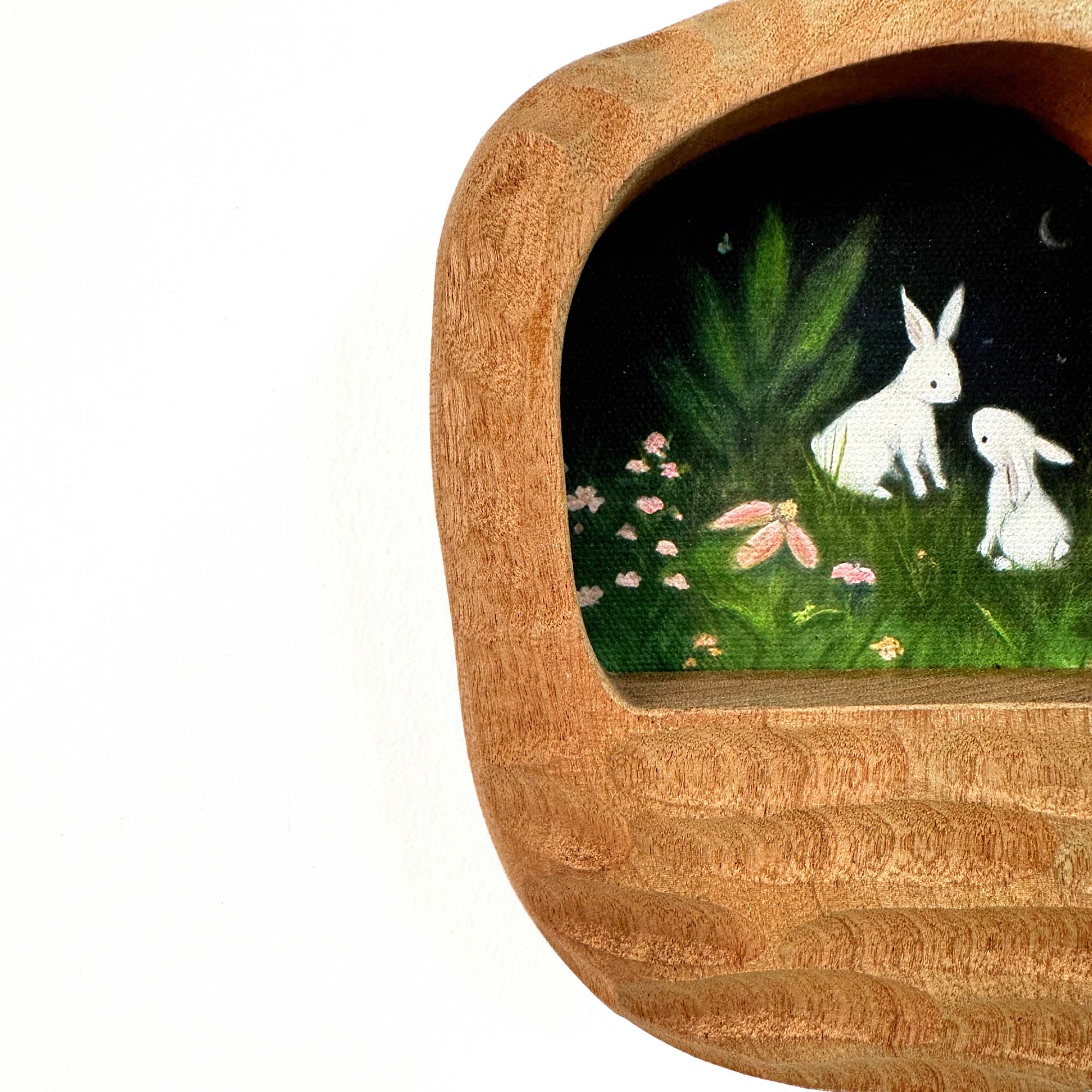 Handmade Organic Solid Wood Picture Frame with Whimsical Bunny Art – Woodland Nursery & Cozy Home Decor