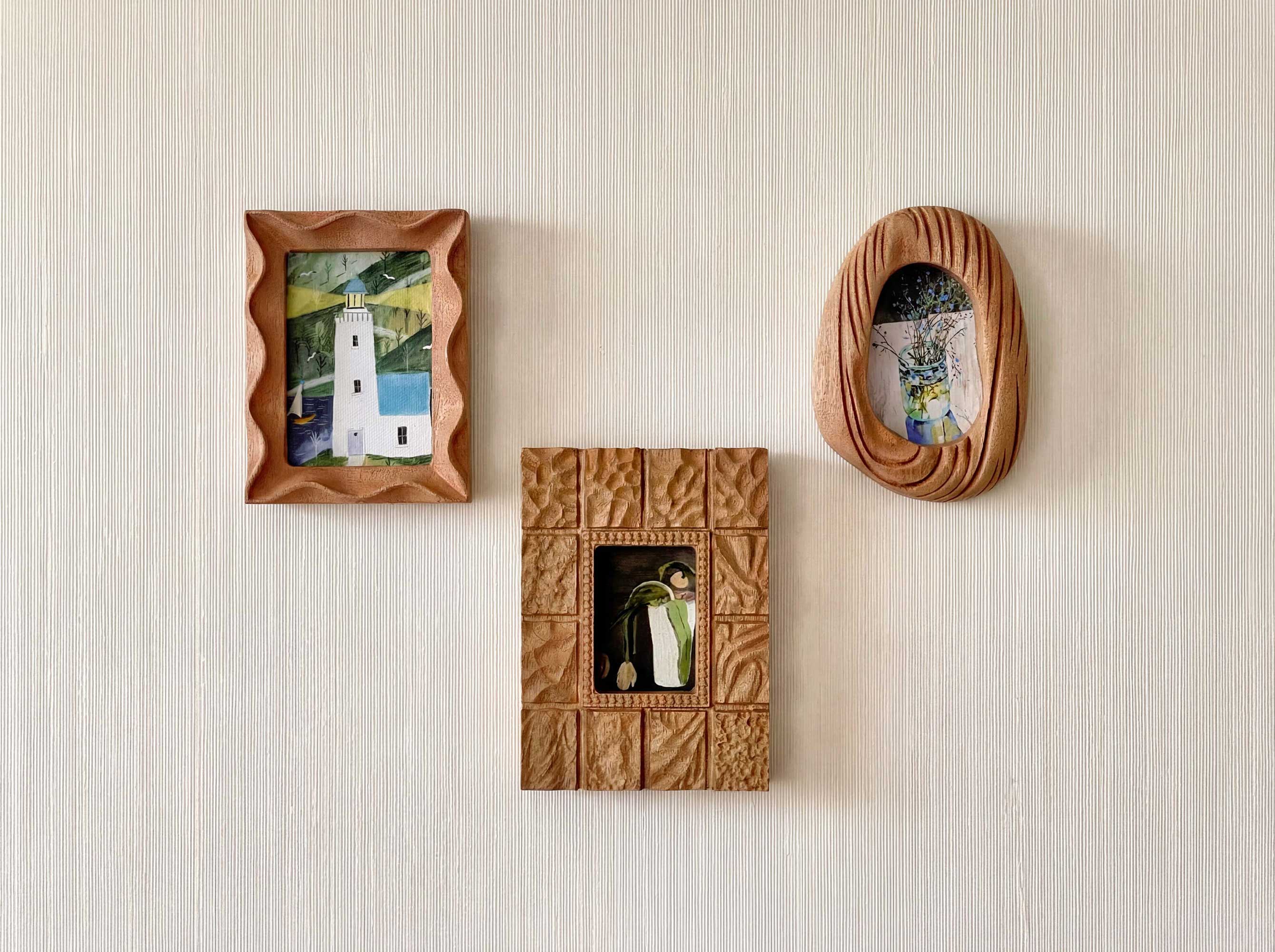 Mini Rustic Wavy Wood Frames | Hand Carved Boho Wall Decor