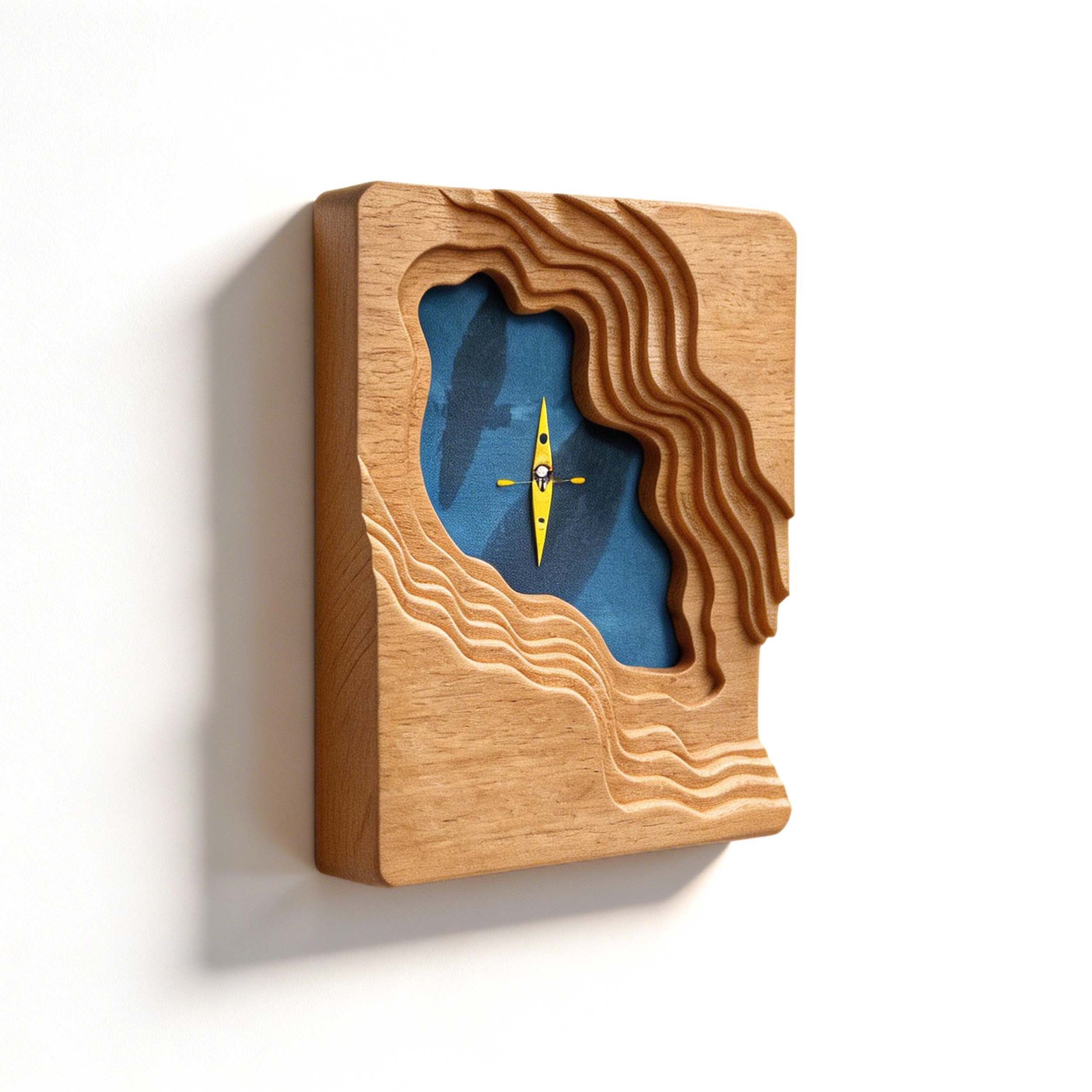 Scandi 3D Solid Wood Wall Art - Minimalist Lake & Kayak Design