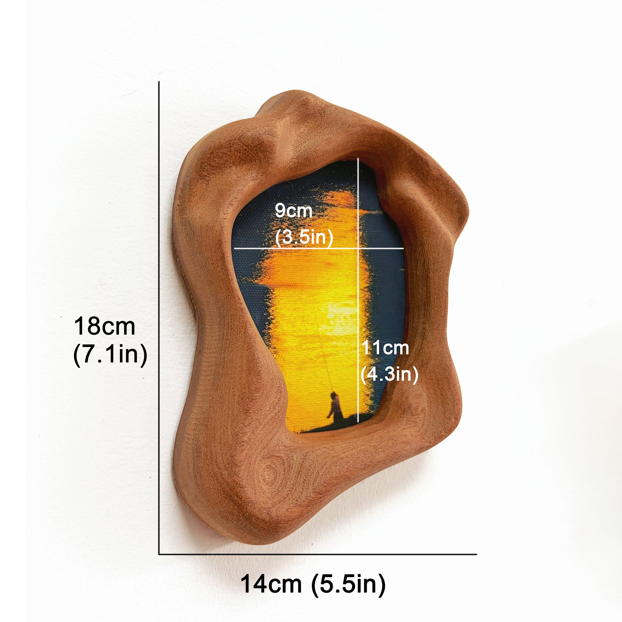 Handmade Organic Free-Form Sapele Wood Picture Frame with Sunset Art