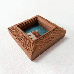 Hand-Carved Textured Sapele Wood Picture Frame with Cottage Art