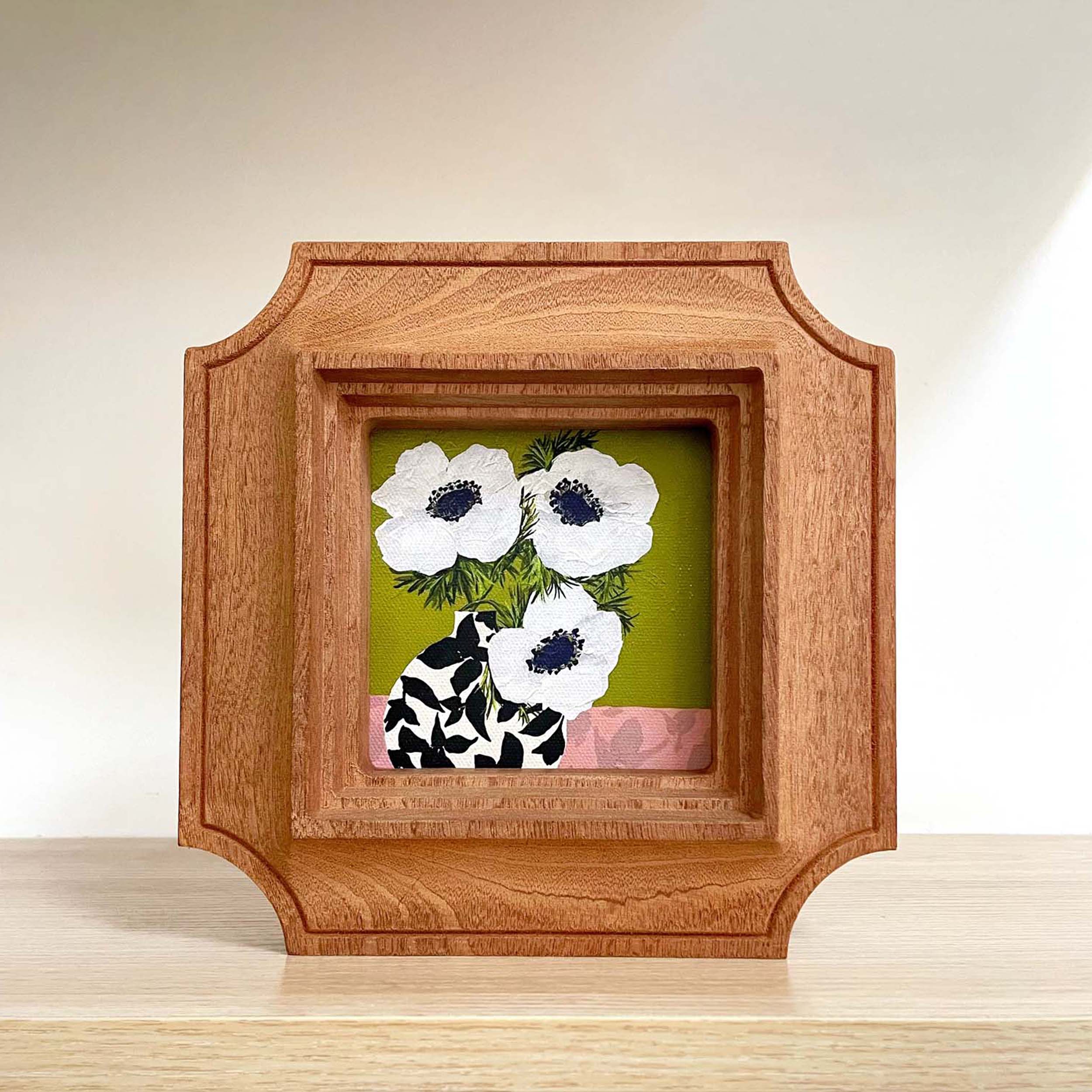 Vintage Inspired Solid Wood Frame - Modern White Anemone Art