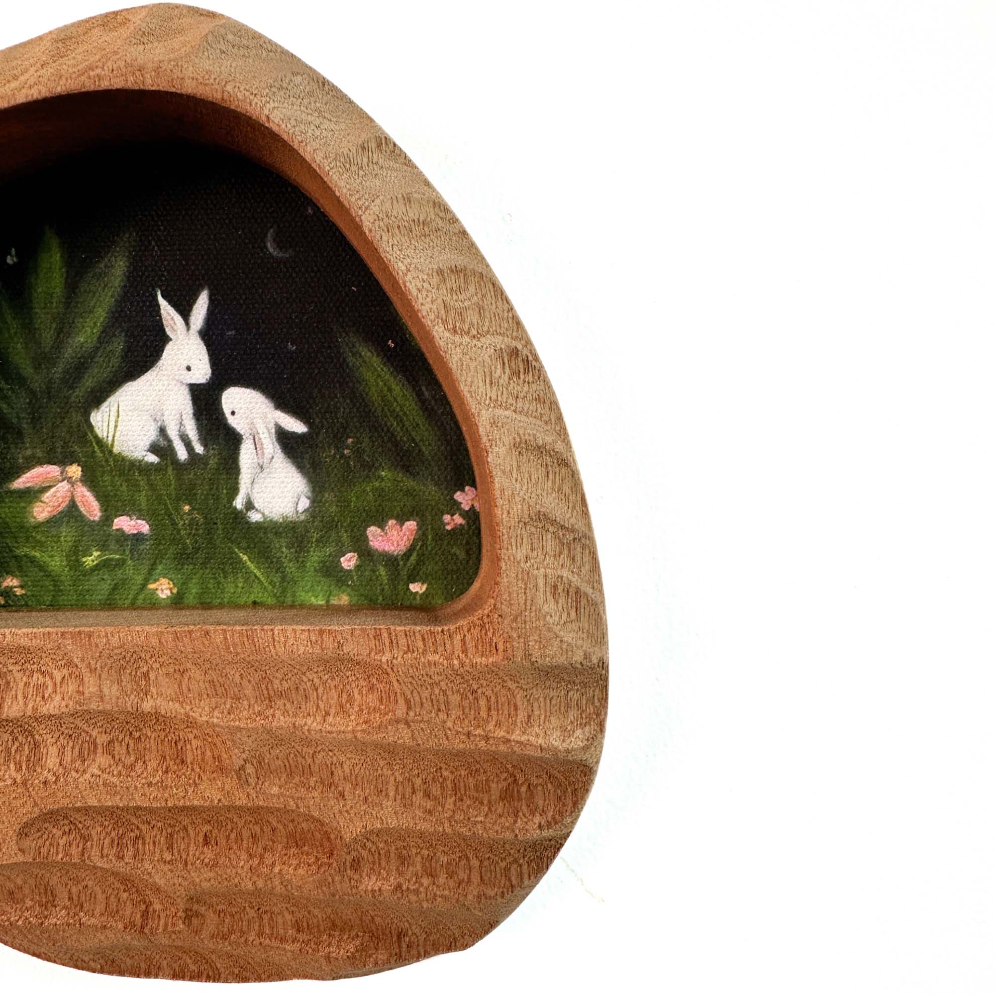 Handmade Organic Solid Wood Picture Frame with Whimsical Bunny Art – Woodland Nursery & Cozy Home Decor