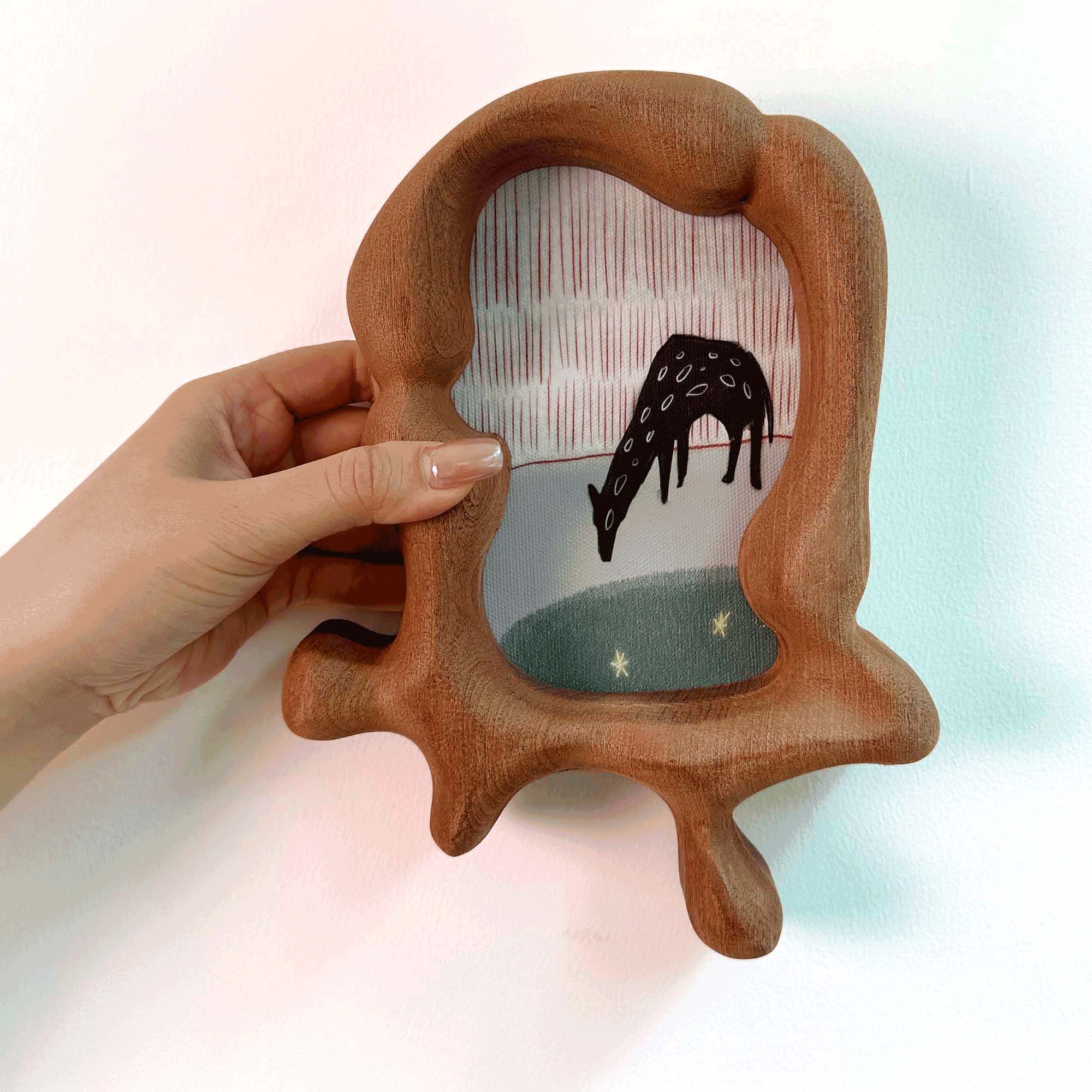 Handcrafted Soft Organic Neutral Picture Frame with Whimsical Deer Art for Nursery & Kids Room