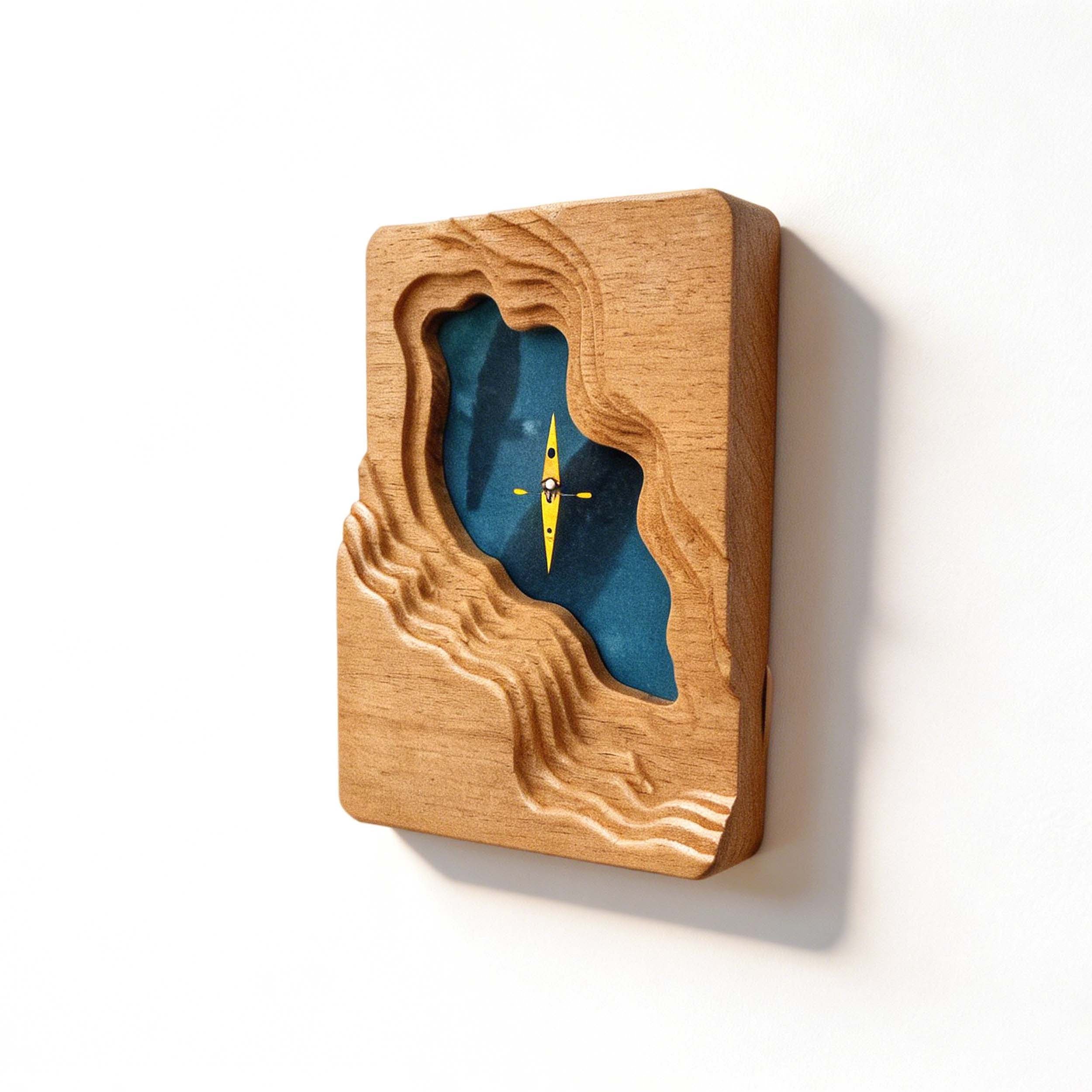 Scandi 3D Solid Wood Wall Art - Minimalist Lake & Kayak Design