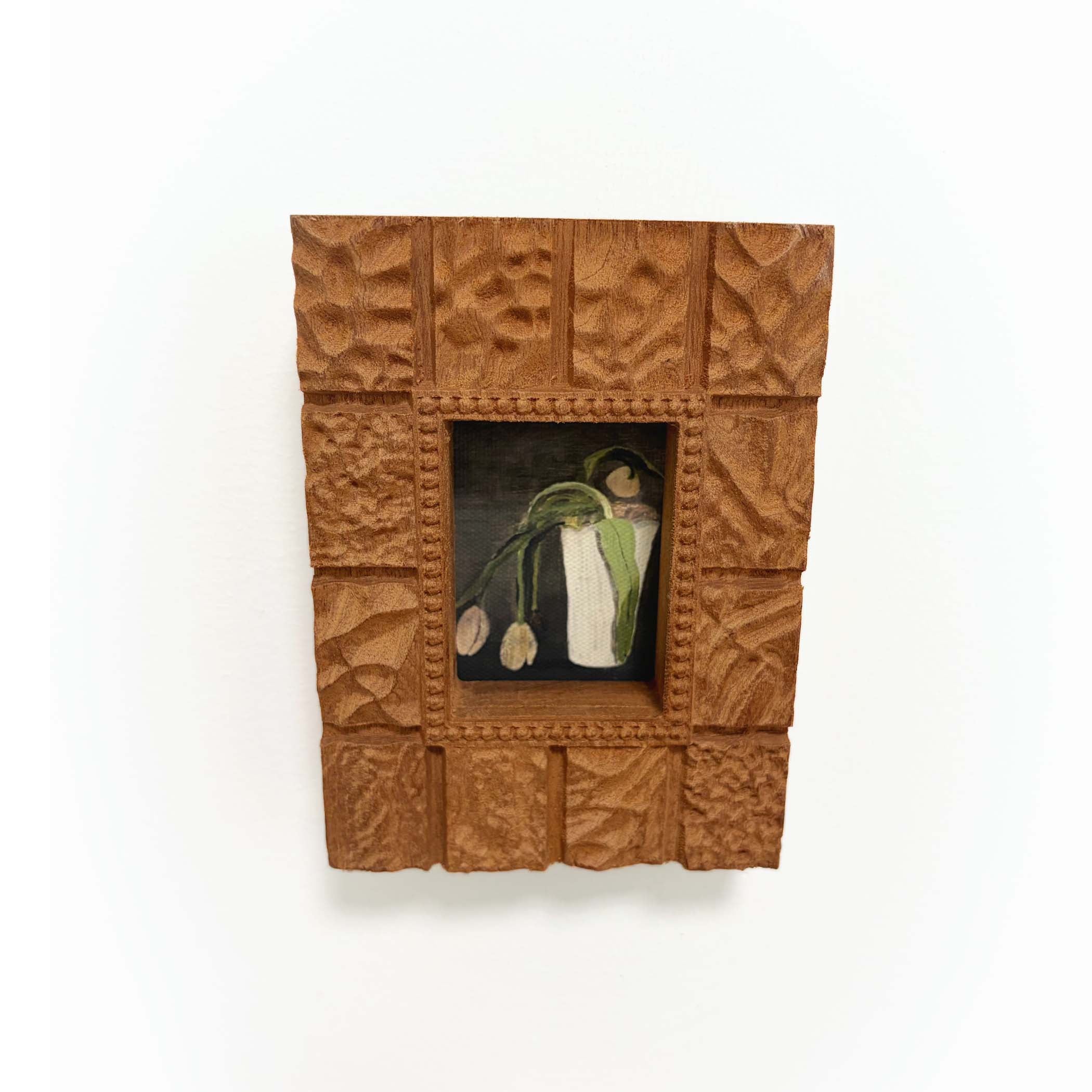 Hand-Carved Textured Sapele Wood Picture Frame with Red Tree Art