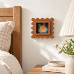 Handmade Scalloped Sapele Wood Picture Frame with Rabbit Art