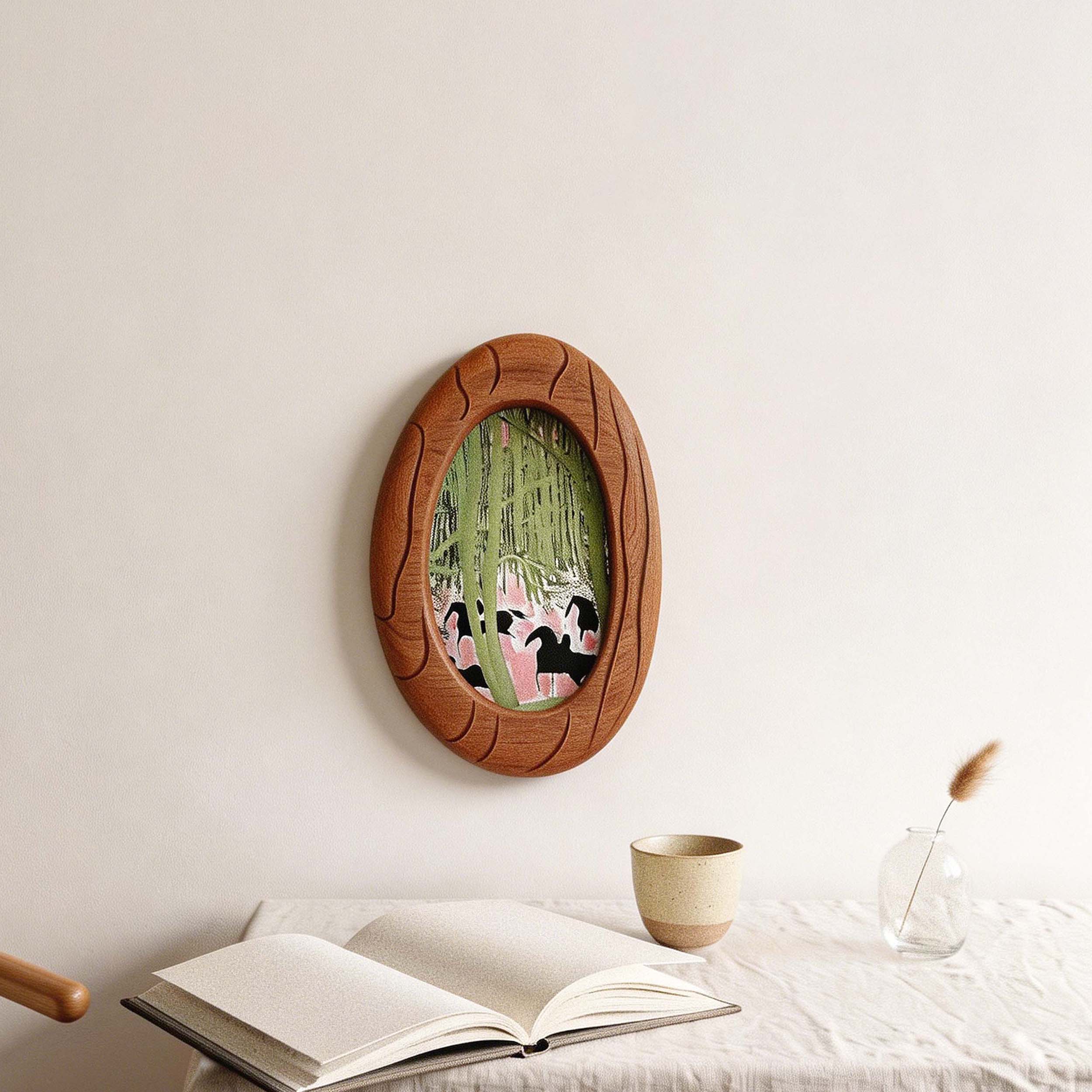 Mid Century Modern Pink Horse Art - Vintage Oval Frame