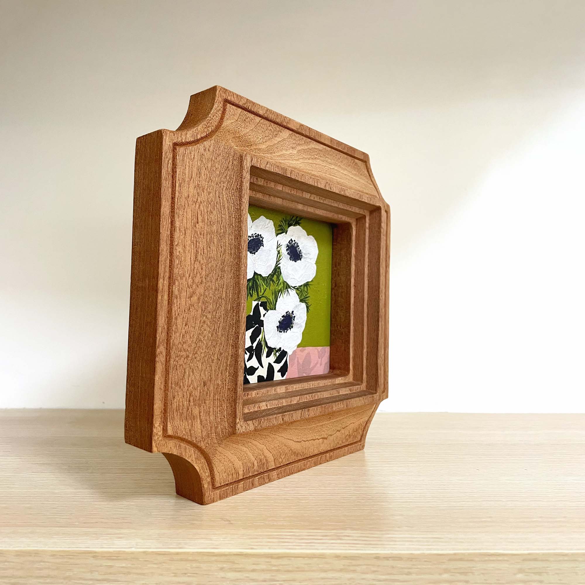 Vintage Inspired Solid Wood Frame - Modern White Anemone Art