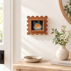 Handmade Scalloped Sapele Wood Picture Frame with Rabbit Art