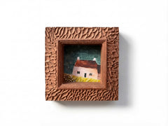 Hand-Carved Textured Sapele Wood Picture Frame with Cottage Art